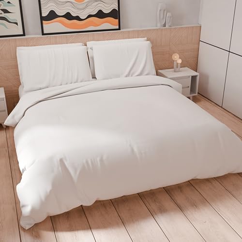 PETTI Artigiani Italiani - Double Duvet Cover Set 200 x 200 cm (2 Pillowcases 80 x 80 cm Included), Soft Microfibre Duvet Cover Set, Plain White