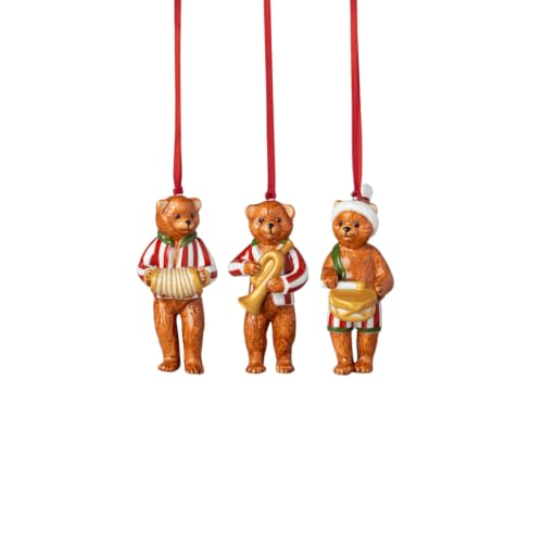 Villeroy & Boch – Nostalgic Ornaments teddies 3-piece set multicoloured, Christmas decoration, tree decoration, gift idea, Xmas decoration lovingly designed, premium porcelain