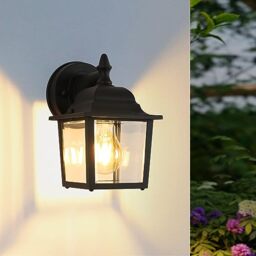 Comely Outdoor Wall Lantern, Exterior Waterproof Wall Sconce Light Fixtures, Front Door Wall Lamp with Clear Glass Shade, E27 Socket Porch Lights for Entryway, Black, Length 21cm (Without Bulb)