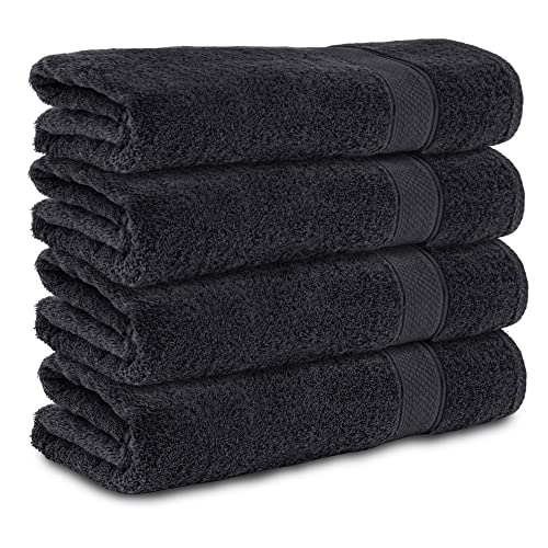 Komfortec Set of 4 Bath Towels 70 x 140 cm 100% Cotton 470 g/m² Terry Cloth Soft Black