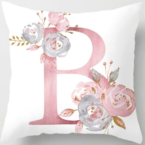 Tillskuch Pink Throw Pillow Covers Cute Alphabet Decorative Cushion Covers Square Letter Throw Pillows Protectors for Sofa Couch Bedroom Chair Home Decor 18 x 18 Inch(B)
