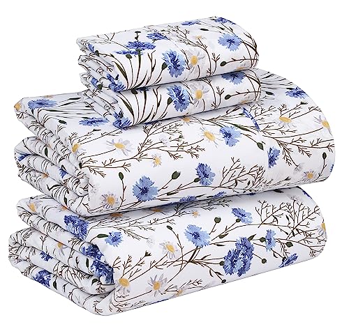 Ruvanti 100% Cotton Sheets Queen Size Set - Cooling Percale Bed Sheets - Crispy Soft & Breathable - 16 Inches Deep Pocket - Sweet Pea - 4 Pieces