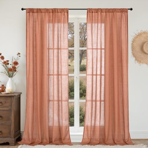 BGment Terracotta Curtains 80 Inch Length, Rustic Semi Sheer Drapes with Rod Pocket for Living Room Dining Lightweight, 2 Panels Set, Each 52 Inch Wide