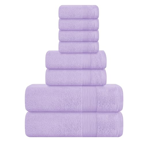 BELIZZI HOME 8 Piece Towel Set 100% Ring Spun Cotton, 2 Bath Towels 27x54, 2 Hand Towels 16x28 and 4 Washcloths 13x13 - Ultra Soft Highly Absorbent Machine Washable Hotel Spa Quality - Purple