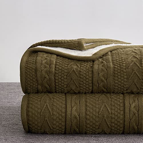 Longhui bedding Dark Brown Acrylic Cable Knit Sherpa Throw Blanket - Thick, Soft, Big, Cozy Dark Brown Knitted Fleece Blankets for Couch, Sofa, Bed - 50 x 63 Inches