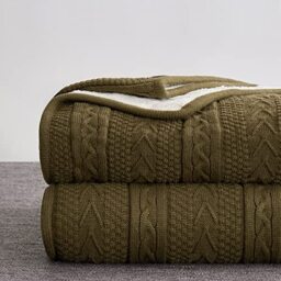 Longhui bedding Dark Brown Acrylic Cable Knit Sherpa Throw Blanket - Thick, Soft, Big, Cozy Dark Brown Knitted Fleece Blankets for Couch, Sofa, Bed - 50 x 63 Inches