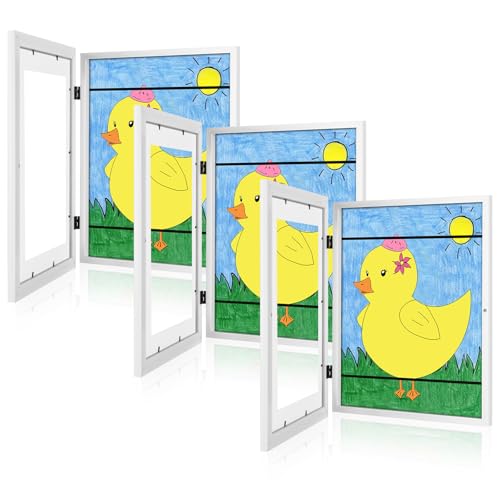 [3 Pack] Kids Art Frames, 10x12.5 Front Opening Kids Artwork Frames Changeable, Displays 8.5x11 With Mat and 10x12.5 Without Mat, Holds 50 Pcs, for 3D Picture, Crafts, Hanging Art, Portfolio Storage