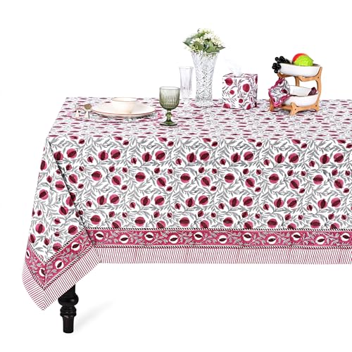 Ridhi -Sangria Red, Cotton Tablecloth, Handblock Print Floral Table Cloth for Kitchen Dining Linen I Thanksgiving, Christmas, Wedding, Fall D??cor 16 Seater 72X190 Inches Rectangle
