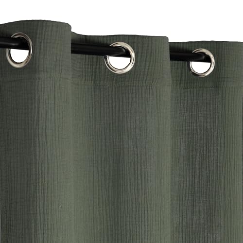 Atout Ciel Double Cotton Gauze Curtain with Eyelets 130 x 240 cm Ready to Hang Khaki