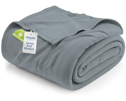 Utopia Bedding Knit Blanket King Size (90x102 Inches, Grey) Soft Lightweight Jersey Breathable Sweatshirt Blanket for Bed,Couch & Sofa