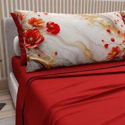 PETTI Artigiani Italiani - Cotton Sheets with Pillowcases in Digital Print, French Quarter, Complete Top and Bottom Sheet with Corners, Floral 06 2 Red, 100% Made in Italy