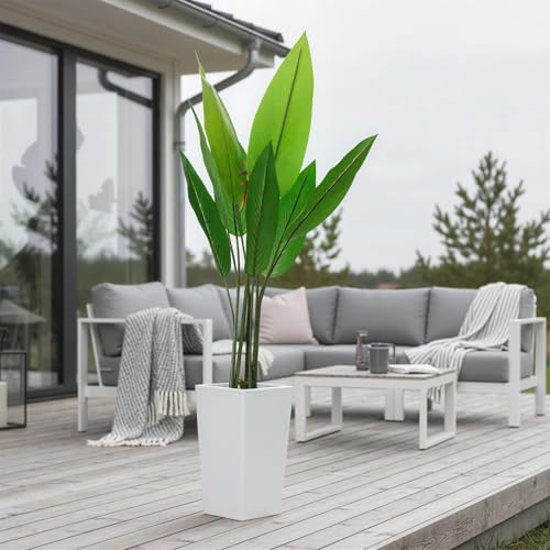 Artificial Bird of Paradise Plant, Indoor Fake Tropical Palm Tree with White Pot, 147cm Tall Faux Floor Plants Lifelike Banana Leaves, for Home Office Living Room Outdoor Housewarming Decor