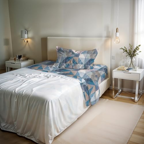 River Cotton Single Bed Sheet Set, Made in Italy – Complete Bed Set, Fitted Sheet, Top Sheet 90 x 200 cm and Pillowcase with Inner Flap (Single, Sepik Blue)