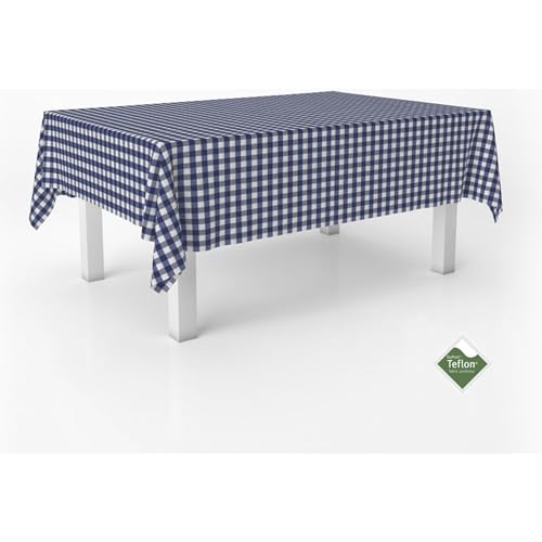 ECOMMERC3 - Stain Resistant Vichy Tablecloth for Rectangular Table Size 200 x 140 cm - Vichy Tablecloth Extra Soft and Waterproof Touch Navy