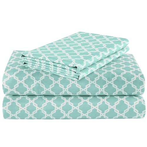 "Comfort Spaces Queen Cooling Sheets, Moisture Wicking Coolmax Sheets, Soft Sheet Set, Cooling Bed Sheets for Hot Sleepers, Elastic Deep Pocket Fits Up to 16"" Mattress, Queen Quatrefoil Aqua 4 Piece"