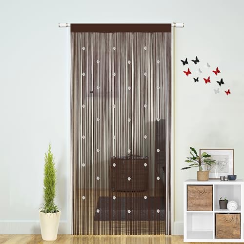 "Beaded String Curtains for Doorways Boho Bedroom Decor Hanging Door Wall Beads Closet Window Curtain Room Divider Privacy Decorative (Coffee, 39"" W x 110"" L)"