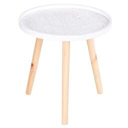 HOMCOM Coffee Table Carved Floral Round Side Table Tray-Style Top, White
