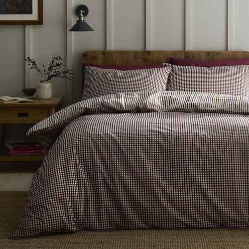 Appletree Loft Micro Check Berry Duvet Cover Set Double – Piping Trim Bedding – Breathable Cotton – Includes 1 Duvet Cover (200 x 200cm) & 2 Pillowcases – Berry Check Bedroom Set
