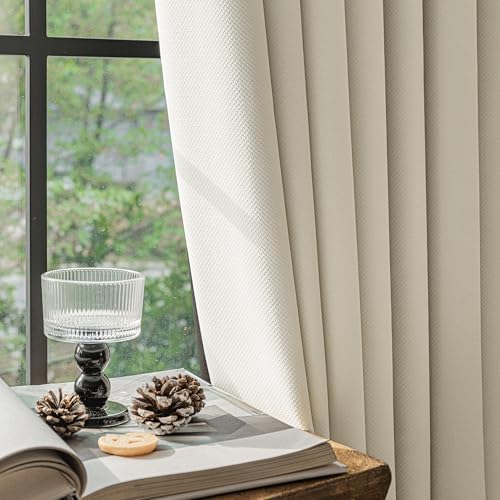 FMFUNCTEX 100% Blackout Beige Curtains 90 Inch Long Rod Pocket 2 Panels - Black out Drapes, Thermal Insulated Noise Reducing, Rod Pocket, Room Darkening, Window Curtain, for Living Room ,Back Tab