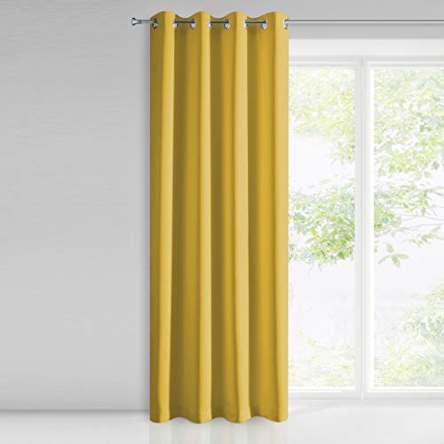 Eurofirany Blackout Light Insulating Blackout Patterned Curtains 8 Eyelets Elegant Smooth Plain Soft Living Room Bedroom Lounge, Mustard, 135 x 250 cm