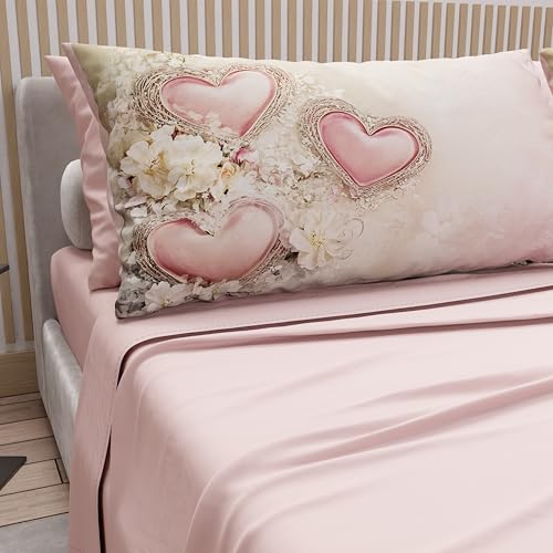 PETTI Artigiani Italiani - Cotton Sheets with Pillowcases in Digital Print, Single Sheet, 343 Light Powder Pattern Bedding Set, 100% Made in Italy