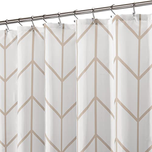 mDesign Shower Curtain – Decorative Shower Curtain with Modern Pattern – Easy to Clean and Mould-Free Bathroom Curtain – Beige