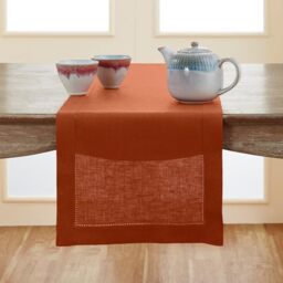 Solino Home Linen Table Runner Cinnamon ??? Fall, Halloween, Thanksgiving, Christmas Table Runner 14 x 144 Inch Long ??? Handcrafted from 100% Pure European Flax Linen ??? Classic Hemstitch