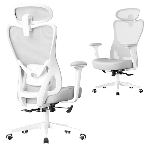 SONGMICS Ergonomic Office Chair, Computer Desk Chair, Adjustable Lumbar Support and Headrest, 150 kg Weight Capacity, Height Adjustable, Dove Grey OBN066GD02