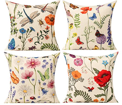 All Smiles Outdoor Patio Throw Pillow Covers 24x24 Set of 4 Summer Spring Garden Flowers Farmhouse D??cor Outside Furniture Swing Seat Bench Chair Decorative Cushion Cases for Deep Seat Bed Couch Sofa