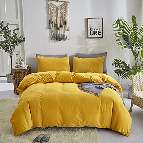 Wellboo Mustard Yellow Velvet Comforter Sets Full Size Solid Fluffy Turmeric Yellow Bedding Comforters Plain Dark Yellow Sherpa Quilts Soft Warm Winter Flannel Plush Blanket Luxury Shaggy Crystal Bed