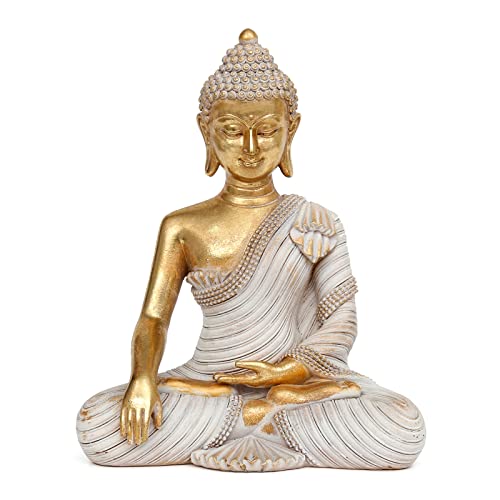 Gold Buddha Statue 10.2'' - Large Indoor Buddha for Home Decor, Zen, Living Room & Meditation