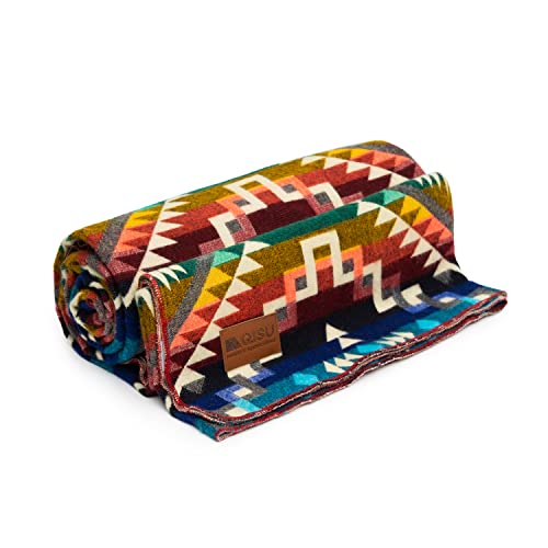 QISU Wool Blanket Throw - Large, Beautiful, Warm, Variegated, Handmade in Ecuador by Local Artisans -94โณ x 78โณ-Ultra-Soft, Hypoallergenic & Breathable - Non-Itchy or Scratchy Fabric(Rainbow Starburst)