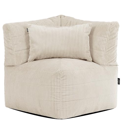 icon Noa Bean Bag, Beige, Large Adult Chair, Modular Boneless Sofa, Bean Bag with Filling Included, Corduroy Sofa Set, Living Room, Living Room Furniture