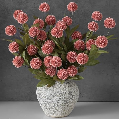 "6 Pcs 27""Faux Silk Pompon Mum Artificial Flowers for Vase(Dusty Pink) - Bulk Fake Chrysanth Branches Faux Silk Flowers, for DIY Bouquet Centerpieces Wedding Filler Arrangements Shower Decor"