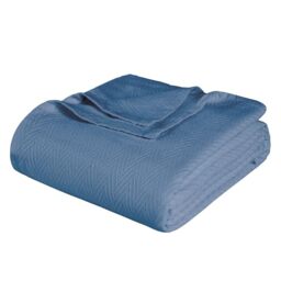 Superior Metro All-Season Cotton Blanket, Woven Blanket for Couch, Bed, Bedding, Farmhouse, Home Essentials, Cute and Cozy Bohemian Blankets, Herringbone Weave, King, Denim Blue