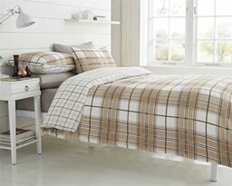 De Cama Natural Beige Brown Checked King Size Duvet Cover Bed Set Polycotton, Polyester-Cotton