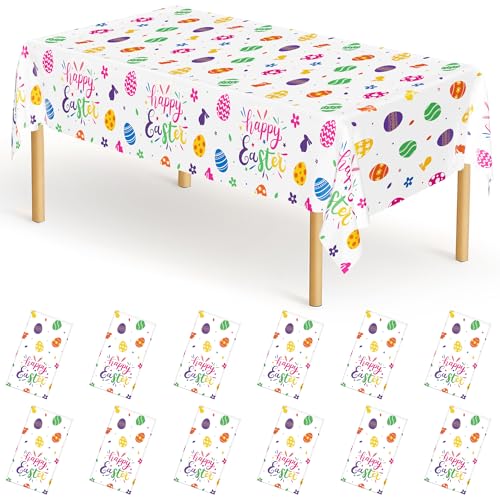 QZYL 12pcs Plastic Easter Tablecloth, Party Table Cover for Holiday