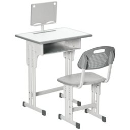 HOMCOM Kids Desk and Chair Set Adjustable Height Drawer Book Stand Grey
