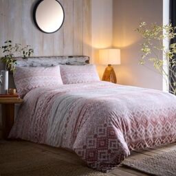 Appletree Terracotta Tribal Duvet Cover – Single Size (140 x 200cm) – 100% Brushed Cotton – 1 Pillowcase Included – Soft Geometric Bedding with Ethnic Motifs – Ganado/Chinle Style