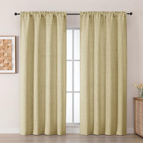 Chyhomenyc Curtains 84 Inches Long 2 Panels - Light Filtering Faux Linen Textured Window Curtains for Living Room, Elegant Soft Airy Rod Pocket Farmhouse Bedroom Curtain, Each 52Wx84L, Camel