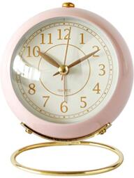SHISEDECO Small Table Clocks, Classic Non-Ticking Tabletop Alarm Clock with Backlight, Battery Operated Desk Astronaut Clock with HD Glass for Living Room Bedroom Bedside Indoor Decor (Pink)