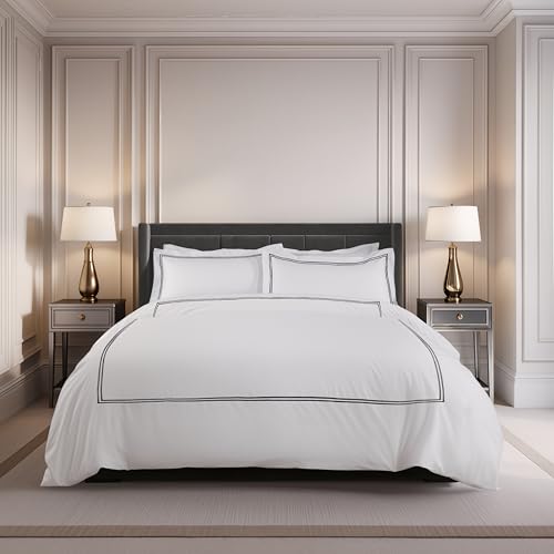 Emma Barclay Mayfair - Embroidered Duvet Set with Oxford Pillowcase in Graphite - Double Bed