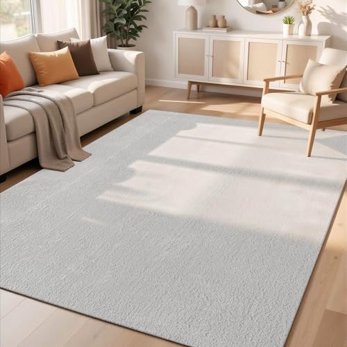 Rugs by Desire Comfy Washable Modern Living Room Rug Polyester Plain Indoor Area Rug with Low Pile - Anti-Slip Felt Backing SuperSoft Carpet Bedroom-Hallway, Silver, 60x100 cm