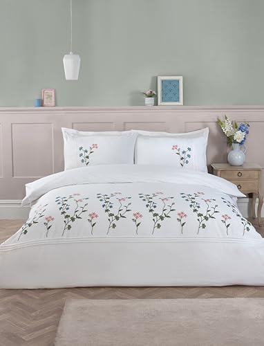 Rapport Home Floral Duvet Cover Set - Embroidered Bedding Quilt Cover - Double Size