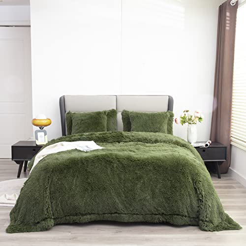 "YUSOKI Faux Fur Queen Blanket(Olive Green,90"" x 90""),Whithout Pillows,Winter Lightweight Plush Fuzzy Soft Cozy Microfiber Comfy Bed Blanket for Women Kids Girls Couch Sofa Washable"