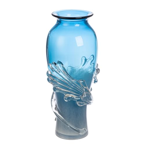 Glass Art Vase Wave – Blue Coloured – Glass – Height 40 cm – Waterproof – Decorative Vase