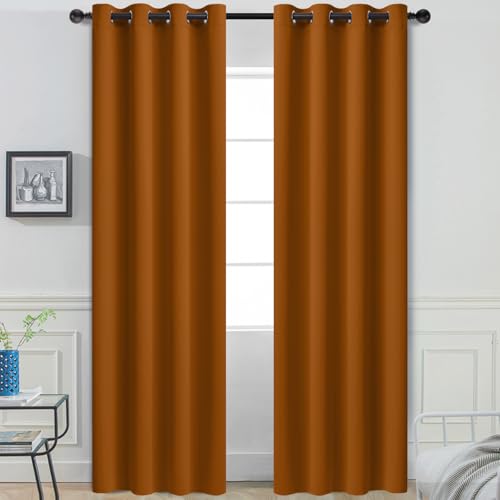 Yakamok Burnt Orange Blackout Curtains with Grommet Orange Room Darkening Thermal Insulated Curtain Set of 2 Drapes for Bedroom Living Room, 52W x 96L,2 Panels
