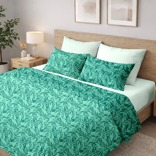 Ruggeri, Duvet Cover Set, Microfibre, Floral Green Bicolour - 1 x double sleeping bag 250 x 200 cm with 40 cm flap and 2 pillowcases 50 x 80 cm double with 20 cm bag closure