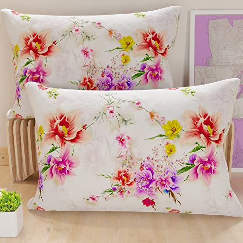 PETTI Artigiani Italiani - Bed Pillowcases, Set of 2 Pillow Covers 50x80 cm, Cushion Cover in Hypoallergenic Microfibre, Made in Italy, Spring Bianco Pattern