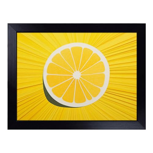 Lap Tray with Bean Bag Cushion, Sliced Lemon Minimalism - Handmade in the UK, Raised Wooden Edge, Padded Cushion, Heat-Resistant Wipe-Clean Surface, for Meals, Laptops and Crafts